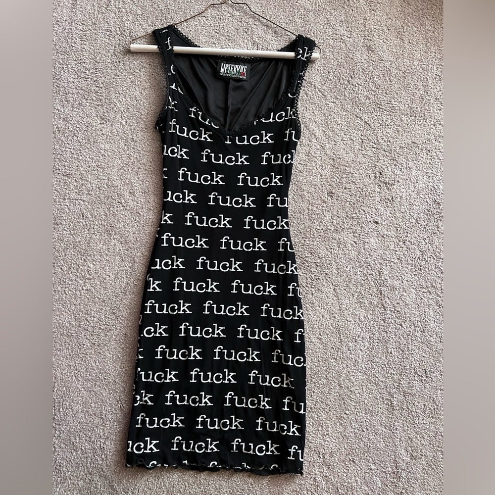 Vintage 90s Lip Service Edgy Black and White Mini Dress.
